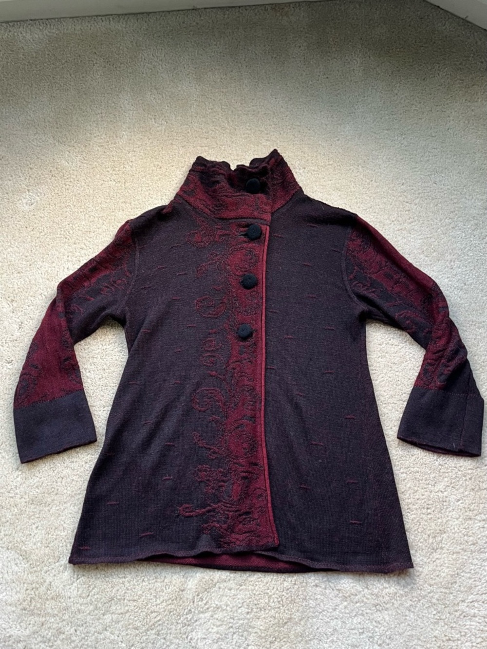 NWT Peruvian Link Black & Red 100% Alpaca Button Front Cardigan Sweater - Sz XL